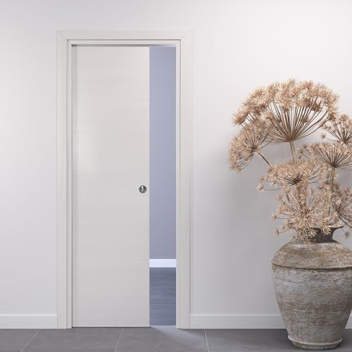 PORTE ITALIANE porta interna porta scorrevole porta a scomparsa porte interne moderne HIGH DENSITY telai legno resistenti all'acqua WATERPROOF varie misure 70x210 serratura cromo Bianco Matrix