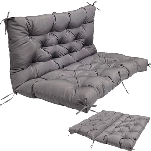 Garden Gartenbankauflage mit Rückenlehne - Wasserfest Outdoor Steppkissen und Rückenkissen - Mit Anti Rutsch Riemen Hollywoodschaukel Sitzpolster für Palettenkissen Rasen(Size:150 cm,Color:Dunkelgrau)