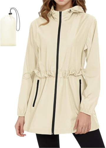 SotRong Lätt vattentät jacka dam tunn sommarjacka packbar regnrock huva trenchcoat utomhus vandring löpning promenader camping vindjacka jacka, BEIgE, XXL