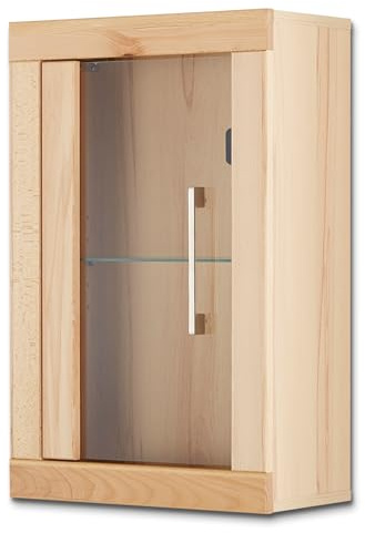 smart Hängeschrank in Kernbuche matt, Rahmen aus Massivholz geölt, 42 cm x 66 cm x 22 cm mit Glastür mit einseitigem Massivholzrand, Badmöbel im Skandi Look,