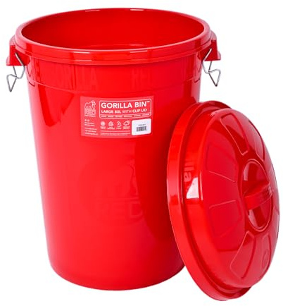Red Gorilla Bin 30 Litre with Clip Lid Red Stackable Storage Plastic Lightweight Weather Resistant Frost Proof for Indoor Outdoor Waterproof Waste Bin for Garden Garage Kitchen Home Recycling