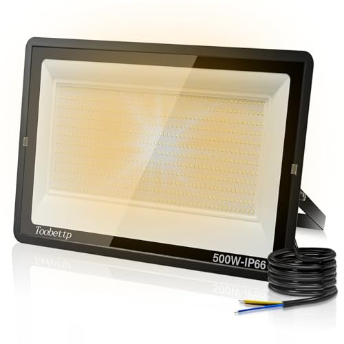 toobettp 500W LED Strahler Außen, Superhell 50000LM Fluter Flutlicht 3500K Warmweißes, IP66 Wasserfest LED Strahler, Scheinwerfer Aussenstrahler für Gärten, Innenhöfe, Garage, Hotel