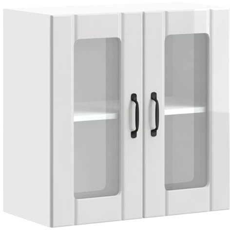 vidaXL Küchen-Hängeschrank mit Glastür Lucca Hochglanz-Weiß Holzwerkstoff