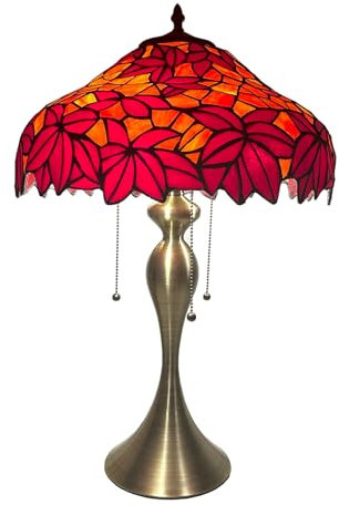 BOTOWI Tiffany Stil Tischlampe Rot Orange Buntglas Ahornblatt Lampenschirme 16X16X25 Zoll Vintage Schreibtisch Leselicht Dekor Schlafzimmer Nachttisch Wohnzimmer Büro