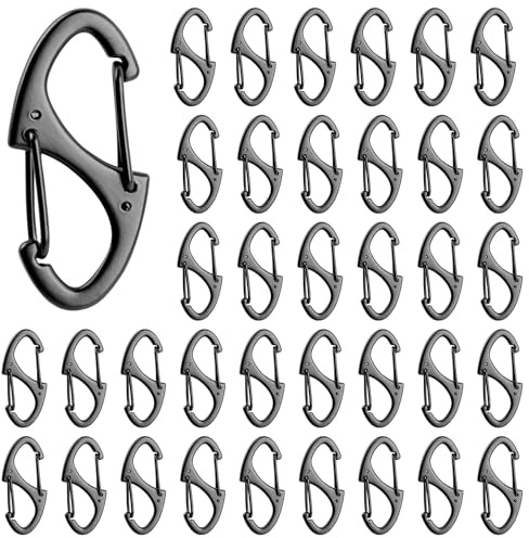 ANNASAMDO 40 Stück S Karabiner, 41mm Metall Doppelkarabiner Reißverschlussschloss 8 Förmiger 2 Öffnungen Karabinerhaken Schlüsselanhänger Klein für Outdoor Camping Wandern(Schwarz)