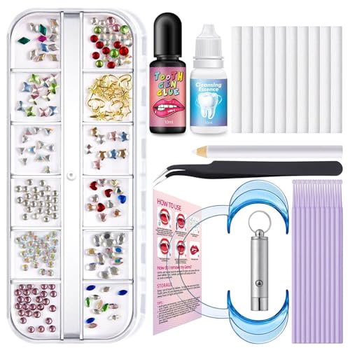 DIY Zahn-Edelstein-Set – 204 Kristallzähnen-Dekorationen für Frauen, Diamant-Zahnschmuck für glitzernde Zähne, Starter-Set für Zahndekoration