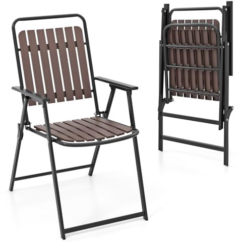KOMFOTTEU Juego de 2 Sillas de Jardín Plegables, Sillas Terraza Exterior de Polipropileno con Marco de Metal, Sillones de Comedor con Carga 180 kg, para Patio, Balcón