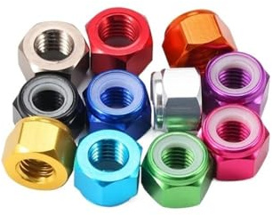 SellGood Handmutter 10 Stück M2 M3 Aluminium-Sechskant-Sicherungsmutter mit Nyloneinsatz, blau/rot/pink/orange/lila/grün/Gold/Titan/Silber/schwarz, selbstsichernde Mutter(Royal Blue,M2)