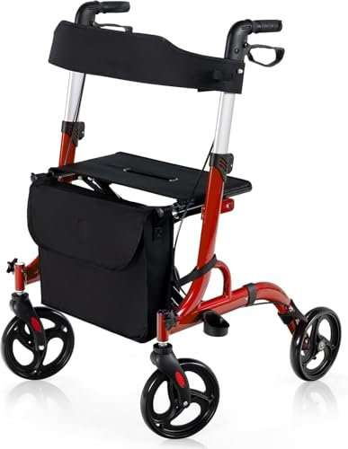 FANTASK Rollator faltbar und leicht mit Sitz, 2 in 1 Ruhestuhl & Reiserollator, Gehhilfe 6-fach höhenverstellbar