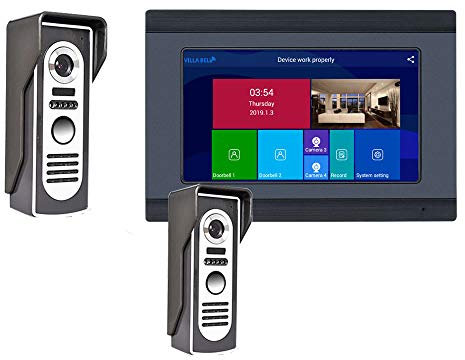 Sistema de intercomunicación con Timbre y videoportero WiFi con Cable de 7 Pulgadas y 2 cámaras con Cable HD 1080P