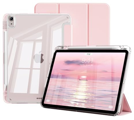 JKSML Transparente Hülle für iPad Air 11 Zoll M4/M3/M2 (2026/2025/2024) & iPad Air 5./4. Gen 10.9 Zoll (2022/2020) mit Stifthalter – Unterstützt Pencil 2. Gen Aufladung, Auto-Schlaf/Weck,Rosa