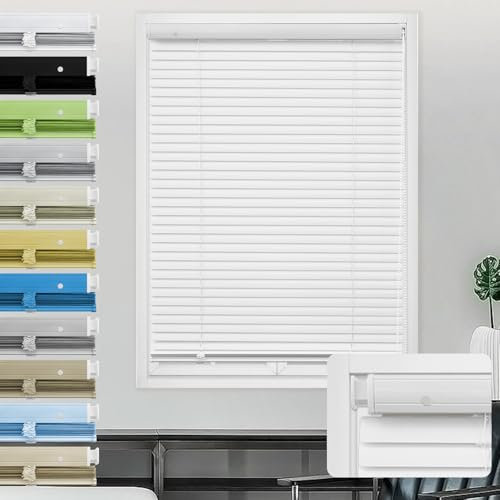Moonice Aluminum Venetian Blinds No Drill No Tools Window Venetian Blind Color-Matched Horizontal Shade 25mm Slats Waterproof Shades for Office Home Interior Door (White,Custom Size)
