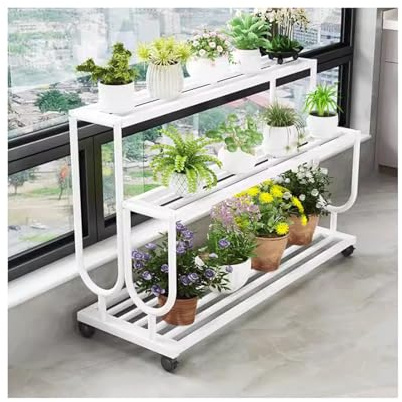 HTYUKFDG Stand da pianta di Livello 3 scaffale per Piante per Piante per Scala in Metallo Interno con Ruote Mobile Porta pentole per Vaso di Fiore rastrelliera per Soggiorno Balcone Giardino