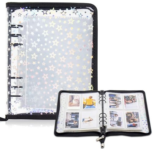 Kpop - Carpeta para tarjetas fotográficas con 30 páginas interiores de 4 bolsillos, tapa A5 de 6 anillos con cremallera para organizar tarjetas coleccionables (Nero)