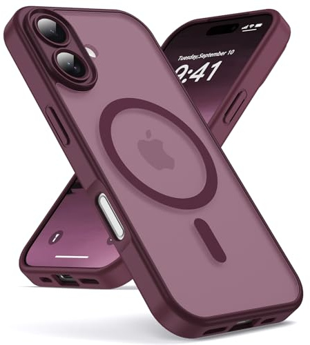 Oududianzi-Funda para iPhone 17 Compatible con MagSafe, Funda Trasera Translúcida de PC, TPU Silicona Bumper, Carcasa de Protección Militar Anti-Choques Antigolpes-Burdeos
