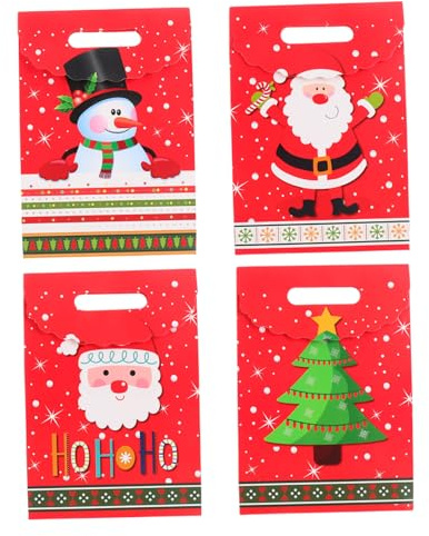Healeved Biologisch Abbaubare Weihnachtspapiertüten als Geschenktüten mit Motiven Wie Weihnachtsmann und Schneemann zum Verpacken von Süßigkeiten und Kleinen Geschenken