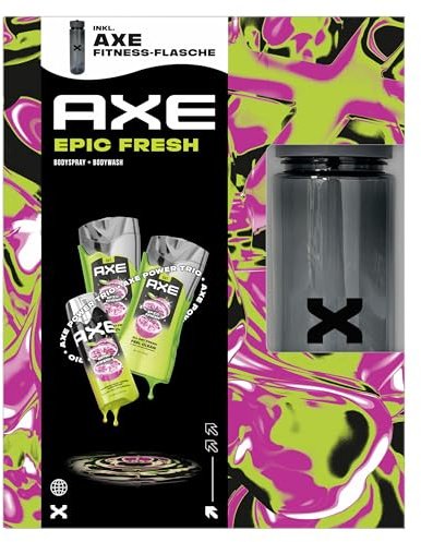 Axe Geschenkset Epic Fresh Pflegeset mit Bodyspray, 2x Duschgel und Fitness-Flasche(150 ml + 2x 250 ml)
