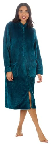 Undercover Damen-Bademantel aus weichem Fleece, mit Reißverschluss, Größe 36-50, blaugrün, 14-16
