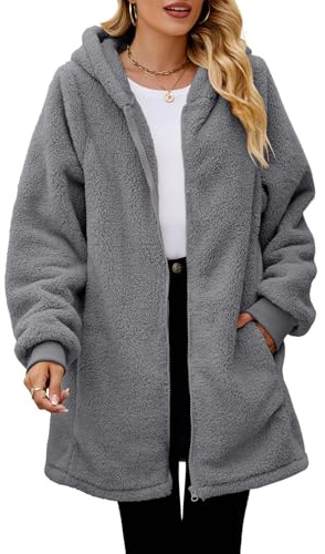 MOKBAY Veste Pilou Pilou Femme Fausse Fourrure Zippée Manteau Femme Hiver Chic Cintrée Veste a Capuche