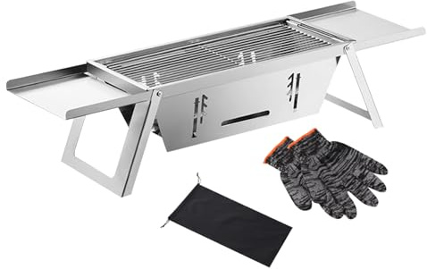 Djowyh Barbacoa Plegable,Barbacoas De Carbón Compactas - Parrilla De Acero Inoxidable Para Cocinar En Interiores Exteriores Mesa Balcón Picnic Acampada Playa Autocaravana Viajes