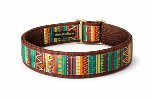 Breites Zugstopp oder Klickverschluss Halsband | Boho Ethno Style | Extra breit 4 cm, weich AirMesh gepolstert, stufenlos verstellbar (mit Klickverschluss, Messing, max. 48cm Halsumfang)