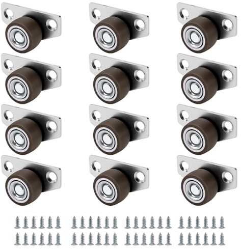 CHEUNGR 12 PCS Side Mount Casters, 1 Inch Small Castor Wheels Non Swivel Silent Wheel for Furniture, Rolling Cabinet, Trolley