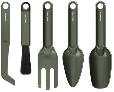 Fiskars Urban Plant Care Set de Herramientas de jardinería, 5 Piezas | Kit todo en uno para plantas de interior, diseño de ahorro de espacio, acero inoxidable con recubrimiento en polvo