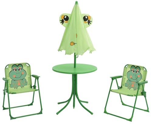 Gecheer Set da bistrot da giardino, per bambini con ombrellone verde, per esterni