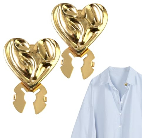 Button Cover Clips - 0.945 Inches Heart Button Covers - 2-Piece Heart Shaped Decorative Jewelry - Buttons Covers for Jeans - for Enhancing Blouses Dresses Suits and Party Outfits with Elegant