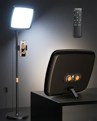 NiceVeedi 20W LED Video Light, 190cm Full Screen Dimmable 14 Ring Light with Stand, Bi-Color/Modular Design/Remote/Phone Holder, Streaming Light for Video Recording/Home Office/TikTok/Make up