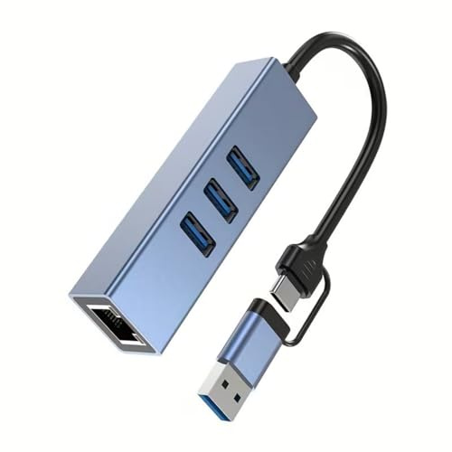 Uqezagpa Adaptador doble USB A y C a RJ45 Gigabit Ethernet con 3 puertos USB 3.0 para laptop, smartphone a y C a adaptador Gigabit Ethernet
