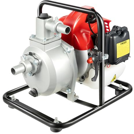 Wasserpumpe, Benzin-Motorpumpe (1,25kw, 2-Takt Motor, max. 8000 L/h Fördermenge, max. 30 m Förderhöhe, inkl. 3*Schlauchschellen), Gartenpumpe, Teichpumpe, Rot