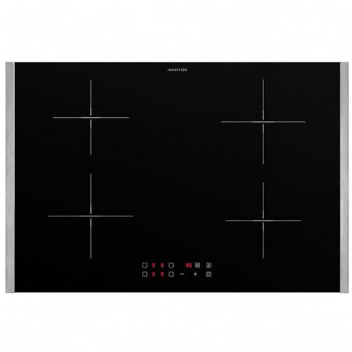 Oranier Kochfeld Induktion 80 cm autark - Glaskeramik mit 2 Edelstahl Seitenleisten, Topfgrößenerkennung, 4-fach Booster, Timer, LED Anzeige rot & Touch Control Steuerung