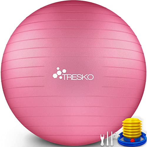 TRESKO® Gymnastikball BPA-Frei inkl. Luftpumpe | Ergonomischer Sitzball | Pilates Ball für Fitness, Yoga, Gymnastik, Schwangerschaft, Rückenschmerzen | Yogaball Pezziball Sitzball Anti-Burst 300 kg