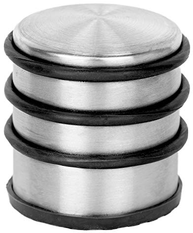 HRB Türstopper Edelstahl hoch massiv 1 Stück - Schwerer Türstopper Boden mit modernen Design, Door Stopper versehen mit Gummiring zum Schutz der Türen (Silber)