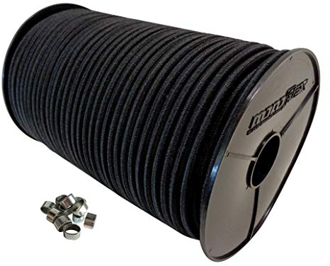 8mm 20m Expanderseil Gummiseil + 10 Würgeklemmen mit PE Mantel Gummileine Planenseil Seil Plane in Schwarz