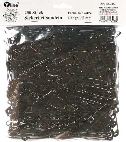250 Stück Sicherheitsnadeln, schwarz ca. 60 mm, Sicherheits- Nadel Nadeln, 3083