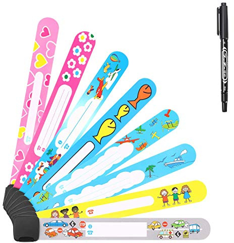 Vicloon 8 Pezzi Braccialetti Identificativi Bambini Antismarrimento con Penna, Anti Perso di Sicurezza ID Polsino Riutilizzabile