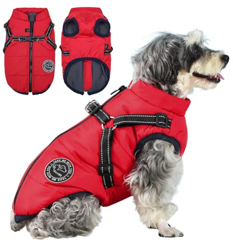 Savlot Hundejacke Winterweste Jacken Hundemantel Hundepullover Haustier Skifahren Kostüm Ärmellose Baumwolle Gepolsterte Weste Mit Brustgurt Gurt - Rot, XXL