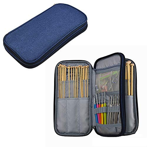 Hosoncovy Leere Stricknadeln Aufbewahrungstasche Häkelnadel Etui Organizer, Reißverschlusstasche mit doppelschichtigen Taschen, für kreisförmige gerade Nadeln Haken Werkzeuge Zubehör (nur leere Hülle)