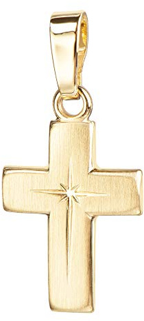 JEVELION Kreuz-Anhänger Gold-Kreuz für Damen, Herren und Kinder mattiertes Kreuz mit strahlenförmiger Kreuz-Gravur als Kettenanhänger + Schmuck-Etui