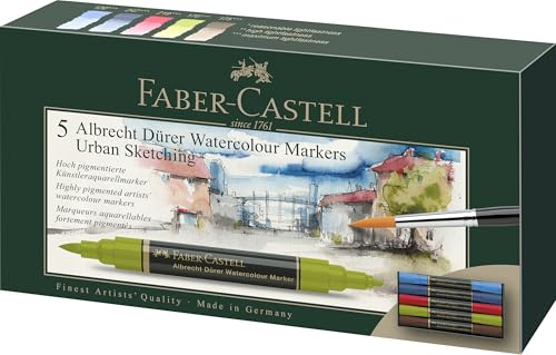 Faber-Castell 160310 - Marqueur aquarelle Albrecht Dürer à double pointe, étui de 10, marqueur à pointe fibre et pinceau