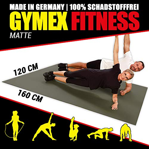 GYMEX Fitness-Matte XXL, extra groß, rollbar, für Yoga, Sport & Fitness -160x120cm (Grau)