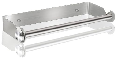 Köksrullehållare utan borrning, köksrullehållare vägg, pappersrullehållare i rostfritt stål, köksrulledispenser köksrullar hållare förvaring organisator, väggmontering (silver)