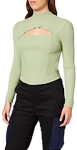 NA-KD Camisa Superior con Detalle de Pecho Recortado para Mujer, Verde, S