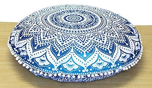 32 Mandala Large Floor Pillow Cover Meditation Cushion Seating Throw Hippie Round Colourful Decorative Bohemian Accent Boho Chic dog bed Indian Pouf Ottoman Handmade COVER ONLY (Ombre-Blue)