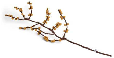 Gry & SIF Rama de Bayas de Fieltro, Varilla Flexible, Rama Decorativa para jarrones, Espina de Fuego, Ceniza de montaña de los pájaros, Hecho a Mano, Comercio Justo, 1 Rama con Bayas Amarillas, 60 cm