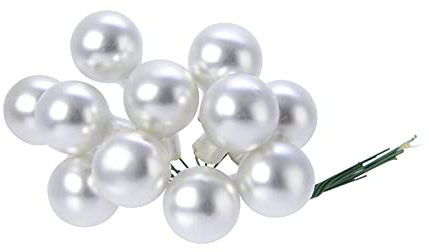 Weihnachtskugeln am Draht Glas 2cm x 12 Stück Spiegelbeeren Mini Silber matt