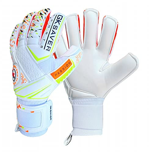 GK Saver Passion PS04 - Guanti da portiere professionali, taglio piatto, taglia da 6 a 11, guanti salva-dita rimovibili (Passion PS04 YF 10)