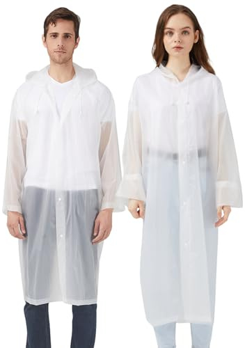 Rain Ponchos Raincoats for Adults Women, Reusable Rain Jacket Coats with Hood for Family Disney Park Travel 2 Pack (Adults, A-white)